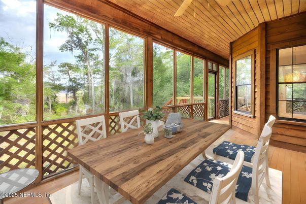 Dining room, Interior, Sun Room, Wooden Ceilings, Wood Texture Flooring