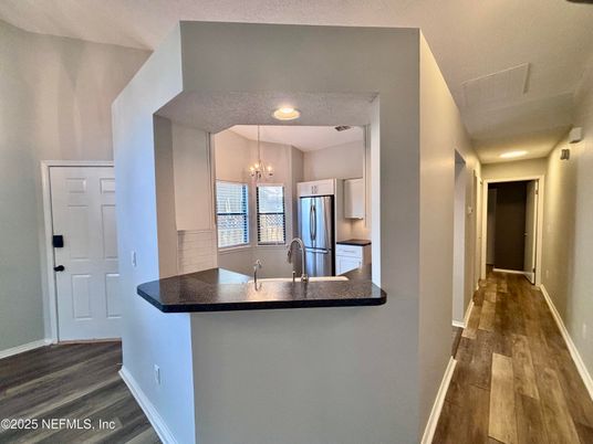 Chandelier, Interior, Kitchen, Recessed Lighting, Wood Texture Flooring