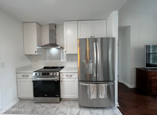 Interior, Kitchen, Marble, Stainless Steel Appliances, Wood Texture Flooring