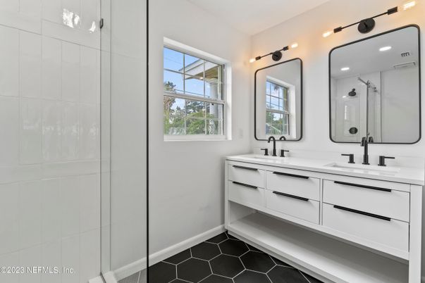 Bathroom, Dual Sink Vanities, Glass Shower, Interior, Recessed Lighting