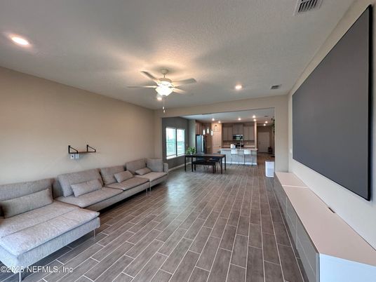 Interior, Kitchen, Living room, Recessed Lighting, Wood Texture Flooring