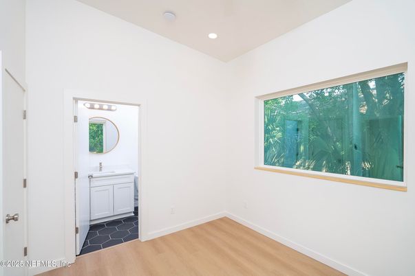 Bathroom, Empty room, Interior, Recessed Lighting, Wood Texture Flooring