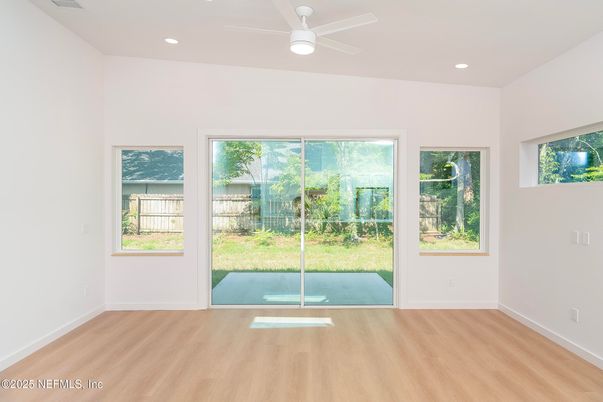 Empty room, Interior, Recessed Lighting, Wood Texture Flooring