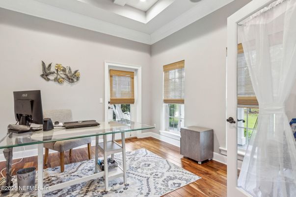 Home Office, Interior, Recessed Lighting, Wood Texture Flooring