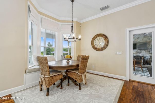 Chandelier, Dining room, Interior, Pendant Lights, Wood Texture Flooring