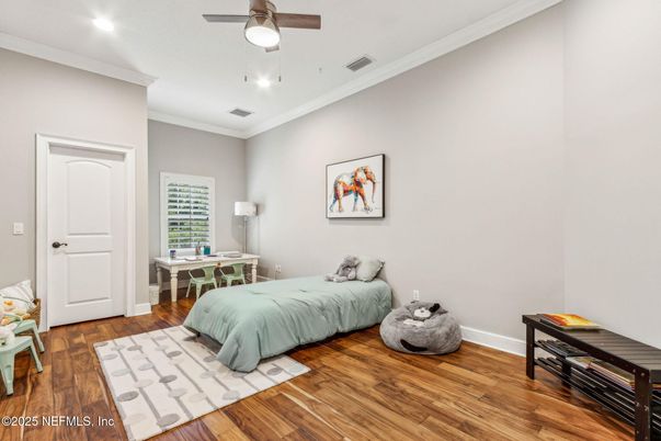 Bedroom, Interior, Recessed Lighting, Wood Texture Flooring