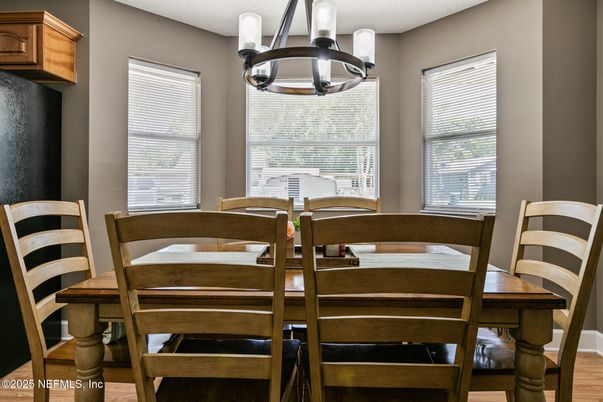 Dining room, Interior, Pendant Lights, Wood Texture Flooring