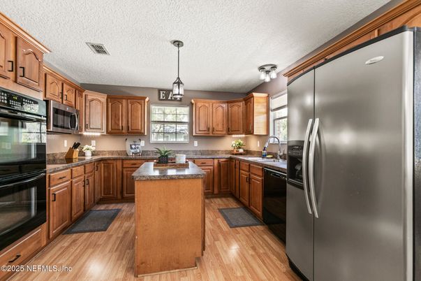 Interior, Kitchen, Pendant Lights, Wood Texture Flooring