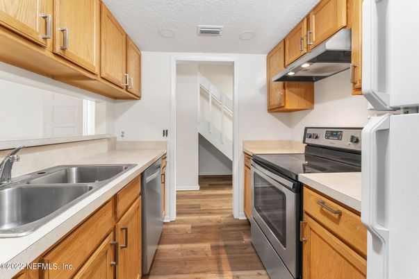 Interior, Kitchen, Stainless Steel Appliances, Wood Texture Flooring