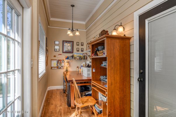 Home Office, Interior, Pendant Lights, Wood Texture Flooring