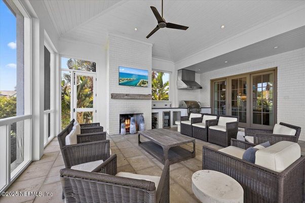 Fireplace, Interior, Living room, Recessed Lighting, Sun Room