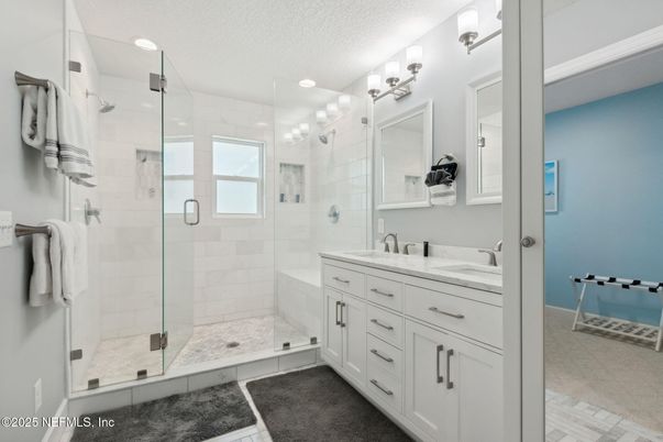 Bathroom, Dual Sink Vanities, Glass Shower, Interior, Recessed Lighting