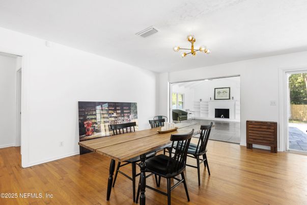 Dining room, Fireplace, Interior, Wood Texture Flooring