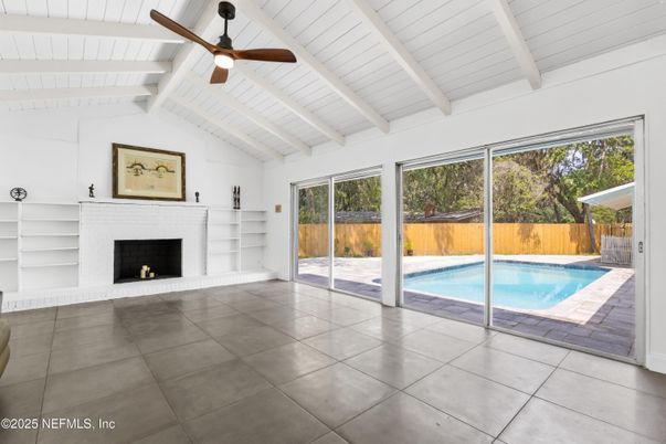 Fireplace, Interior, Pool, Sun Room