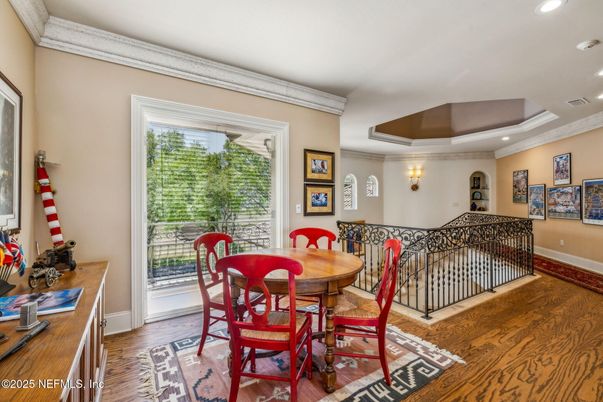 Dining room, Interior, Recessed Lighting, Wood Texture Flooring