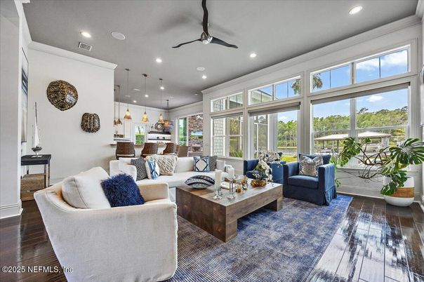 Interior, Kitchen, Living room, Pendant Lights, Recessed Lighting, Wood Texture Flooring