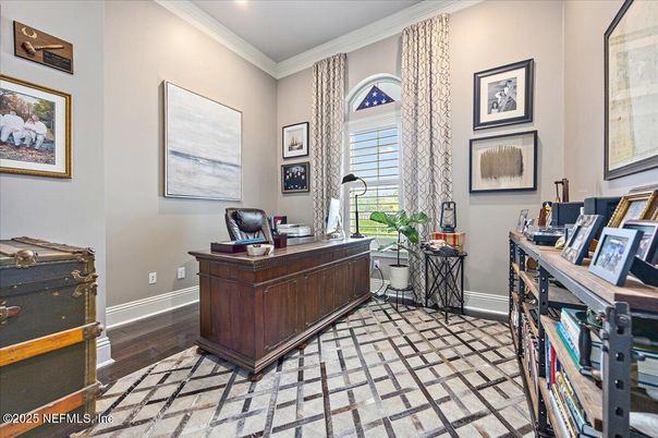 Home Office, Interior, Recessed Lighting, Wood Texture Flooring