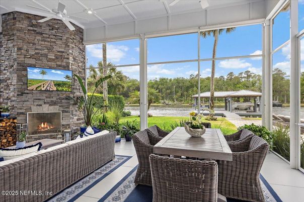 Dining room, Fireplace, Interior, Living room, Stone Walls, Sun Room