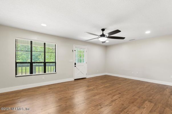 Empty room, Interior, Recessed Lighting, Wood Texture Flooring