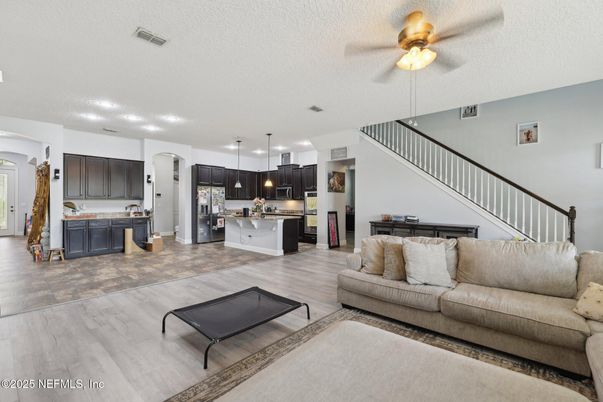 Interior, Kitchen, Living room, Pendant Lights, Recessed Lighting, Stainless Steel Appliances, Wood Texture Flooring