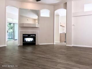Empty room, Fireplace, Interior, Recessed Lighting, Wood Texture Flooring