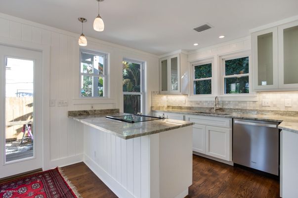 Interior, Kitchen, Pendant Lights, Recessed Lighting, Wood Texture Flooring