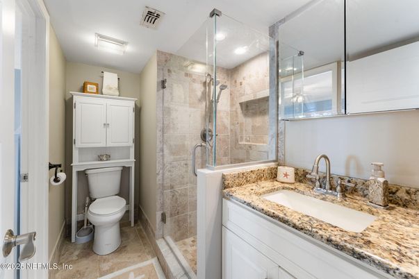 Bathroom, Glass Shower, Interior, Recessed Lighting