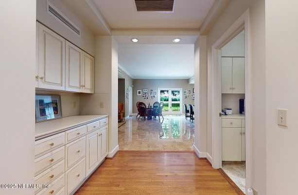 Dining room, Interior, Recessed Lighting, Wood Texture Flooring