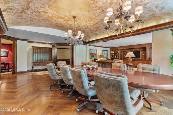 Chandelier, Dining room, Interior, Wood Texture Flooring