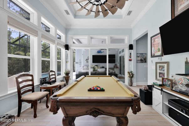 Billiard Table, Game Room, Interior, Wood Texture Flooring