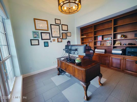 Chandelier, Home Office, Interior, Wood Texture Flooring