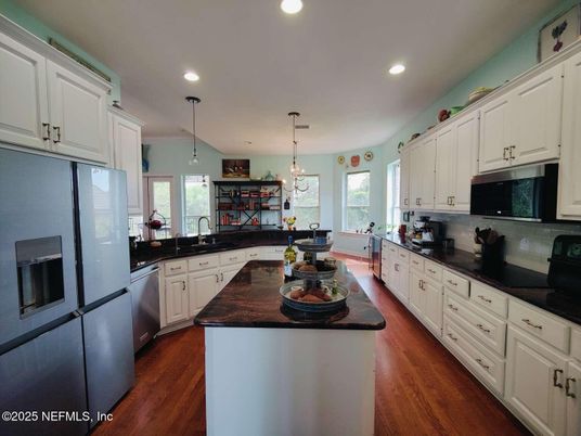 Interior, Kitchen, Pendant Lights, Recessed Lighting, Wood Texture Flooring