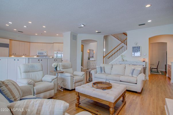 Dining room, Interior, Kitchen, Living room, Recessed Lighting, Wood Texture Flooring