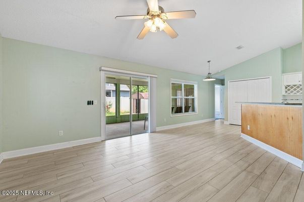 Empty room, Interior, Pendant Lights, Wood Texture Flooring