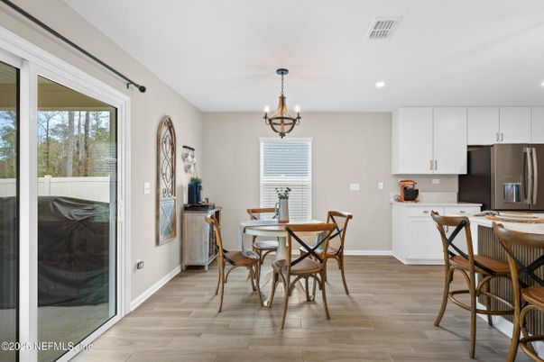 Chandelier, Dining room, Interior, Kitchen, Recessed Lighting, Wood Texture Flooring