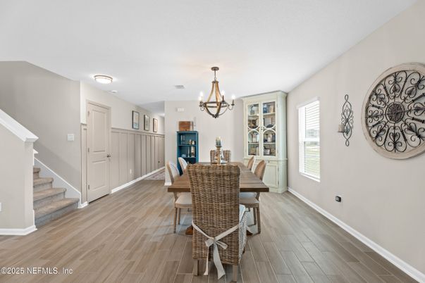 Chandelier, Dining room, Interior, Wood Texture Flooring