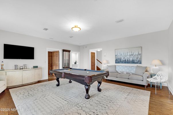 Billiard Table, Game Room, Interior, Wood Texture Flooring