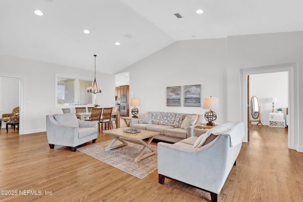 Chandelier, Dining room, Interior, Living room, Recessed Lighting, Wood Texture Flooring
