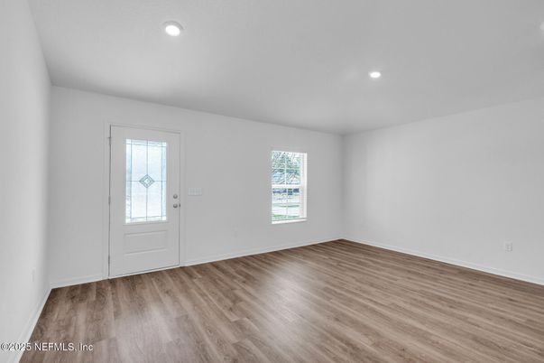 Empty room, Interior, Recessed Lighting, Wood Texture Flooring