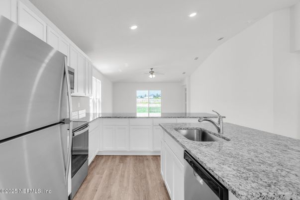 Interior, Kitchen, Recessed Lighting, Wood Texture Flooring