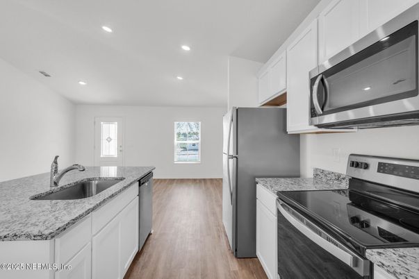 Interior, Kitchen, Recessed Lighting, Wood Texture Flooring
