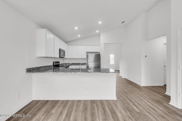Interior, Kitchen, Recessed Lighting, Wood Texture Flooring