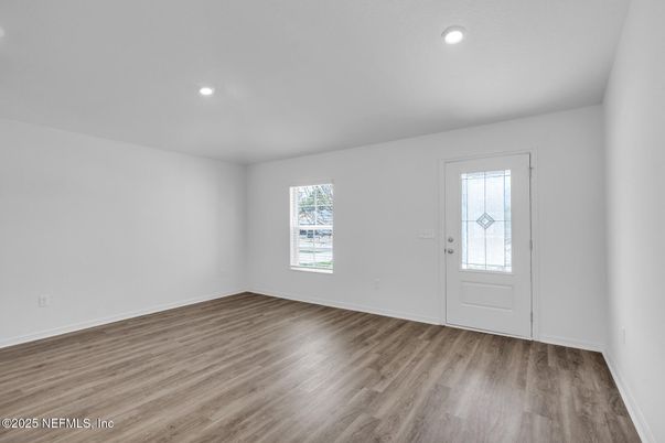 Empty room, Interior, Recessed Lighting, Wood Texture Flooring