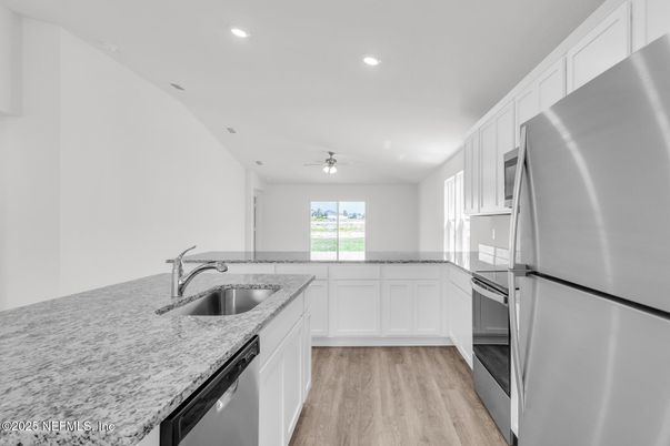 Interior, Kitchen, Recessed Lighting, Wood Texture Flooring