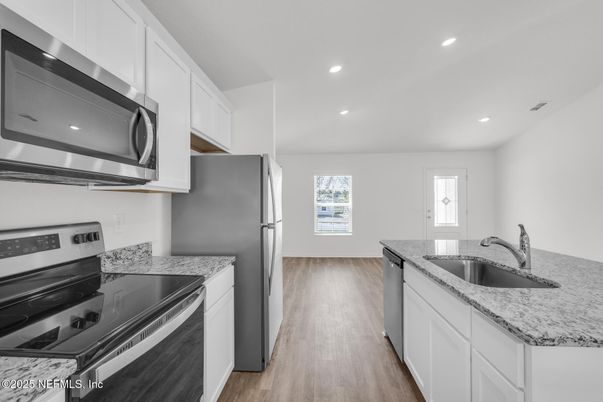 Interior, Kitchen, Recessed Lighting, Wood Texture Flooring