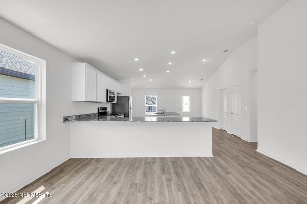 Interior, Kitchen, Recessed Lighting, Wood Texture Flooring
