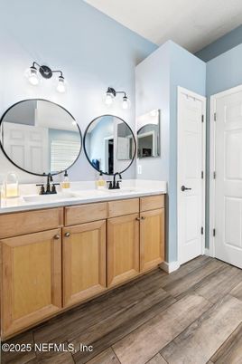 Bathroom, Dual Sink Vanities, Interior, Wood Texture Flooring