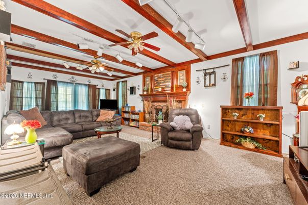 Fireplace, Interior, Living room, Wooden Beams