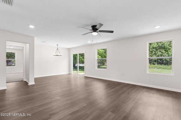 Chandelier, Empty room, Interior, Recessed Lighting, Wood Texture Flooring
