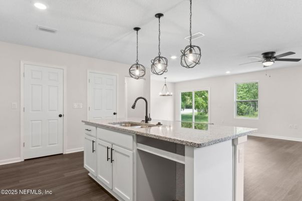Interior, Kitchen, Pendant Lights, Recessed Lighting, Wood Texture Flooring